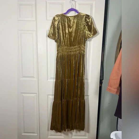 Anthropologie The Somerset Velvet Edition Gold Maxi Dress, medium - Picture 6 of 7
